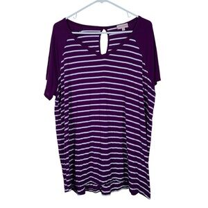 Molly Isadora Purple White Stripe V-Neck Shirt Size 2X GUC #DS-1697
